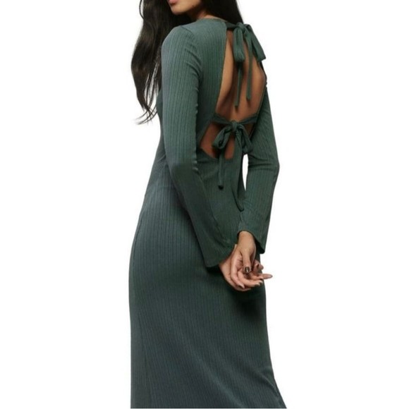 REFORMATION Benedict Long Sleeve Dress Juniper Green Women's Size M - Picture 6 of 15